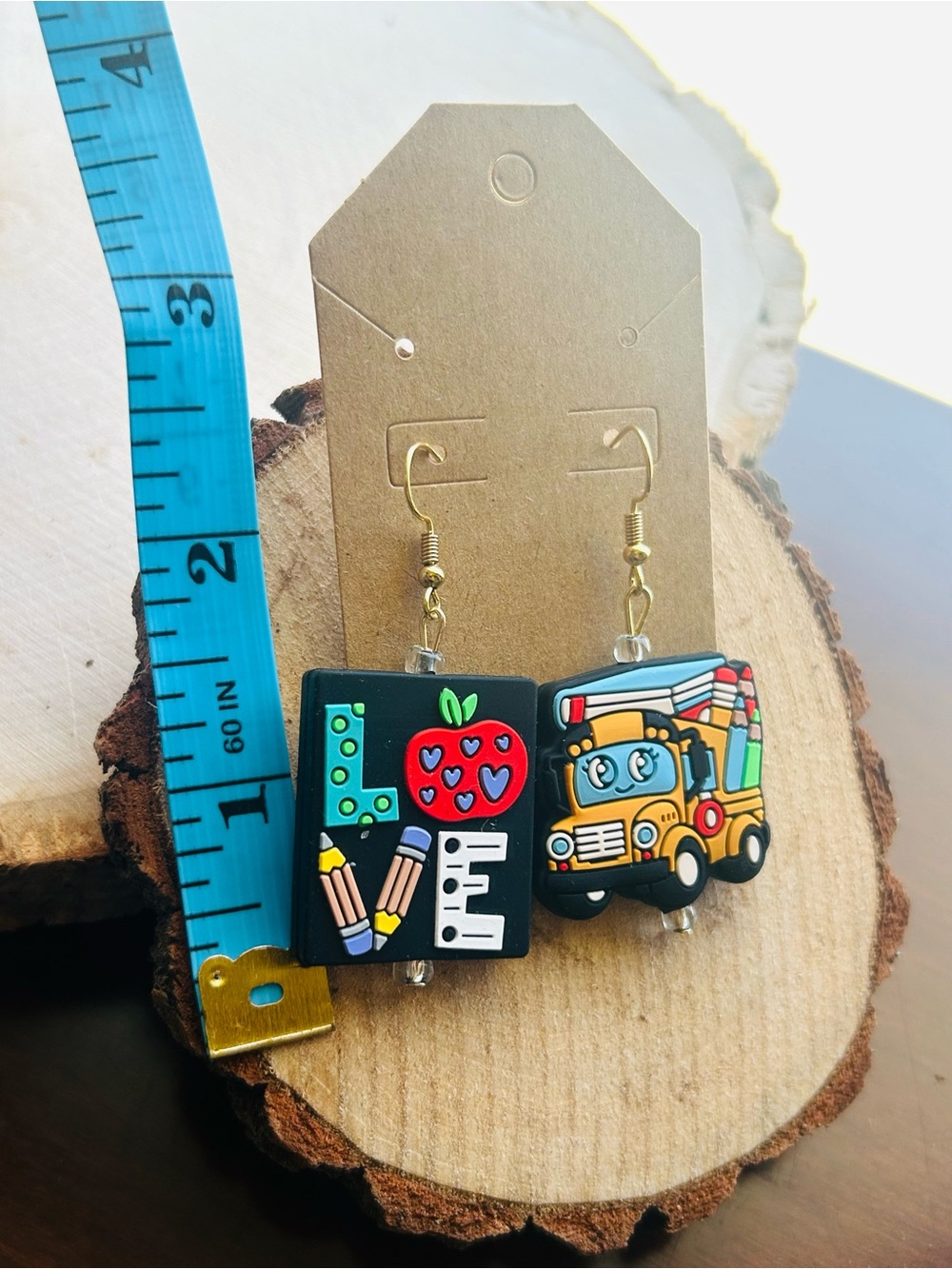 Teacher School Dangle Earrings | Apple & School Bus - Picture 6 of 6
